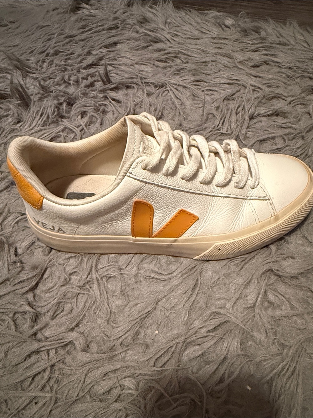 Veja White Leather Low-Top Sneaker with Yellow V